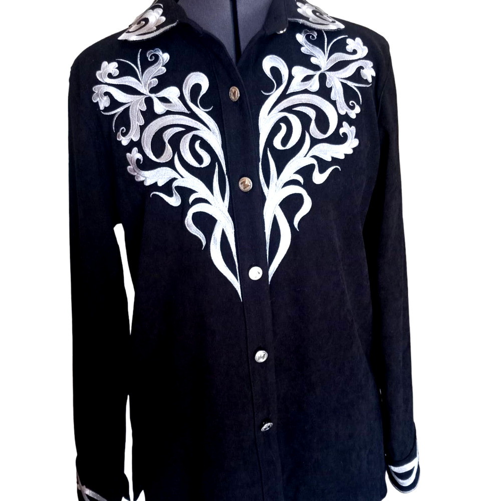 Bob Mackie black long sleeve wearable art shirt/blouse, XS